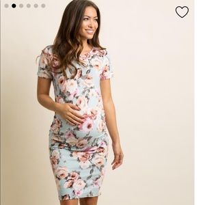 PinkBlush blue rose floral fitted maternity dress